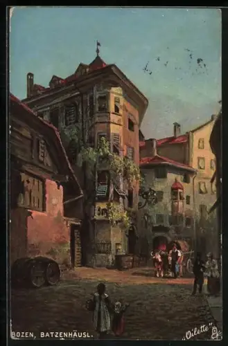 AK Bozen, Abendstimmung am Gasthaus Batzenhäusl