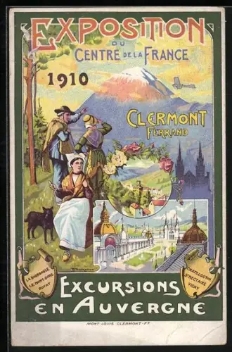 Künstler-AK Clermont, Excursions en Auvergne, Messepalast, Anwohner auf einem Berg