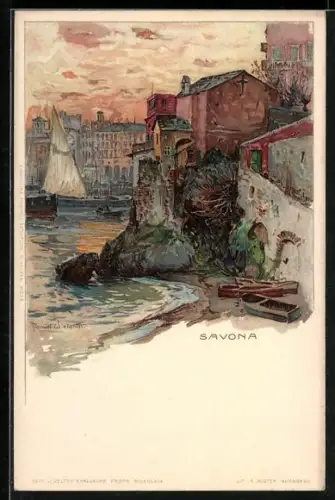 Künstler-AK Manuel Wielandt: Savona, Ortspartie am Strand