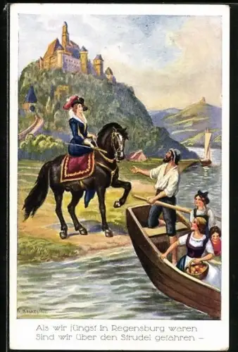 Künstler-AK Kaskeline: Fräulein Kunigrund möchte mit dem Schiffsmann über See fahren