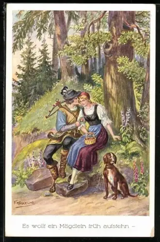 Künstler-AK Friedrich Kaskeline: Es wollt ein Mägdlein früh aufstehn