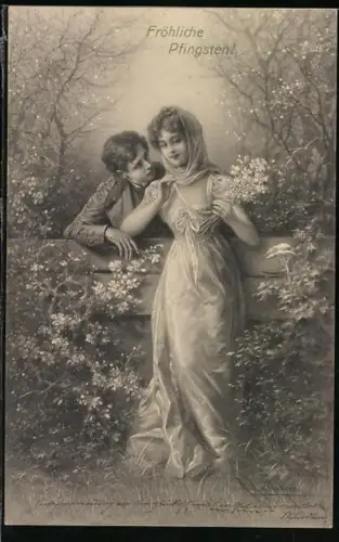 Künstler-AK Wichera: Junger Mann schmeichelt einer jungen Frau