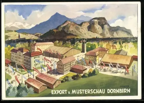 Künstler-AK Dornbirn, Export- und Musterschau 1949, Gesamtansicht