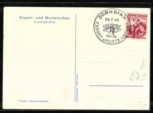 Künstler-AK Dornbirn, Export- und Musterschau 1949, Gesamtansicht