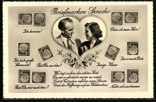 AK Erklärung der Briefmarkensprache, Liebespaar