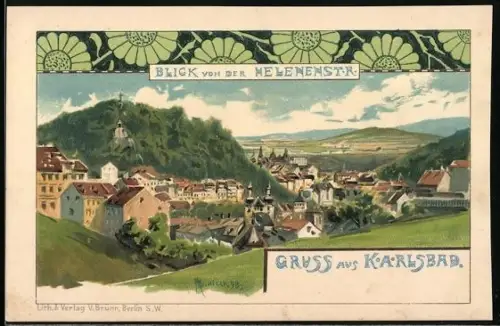 Künstler-AK Karlsbad, Blick von der Helenenstrasse