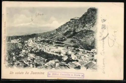 AK Taormina, Gesamtansicht aus der Luft gesehen