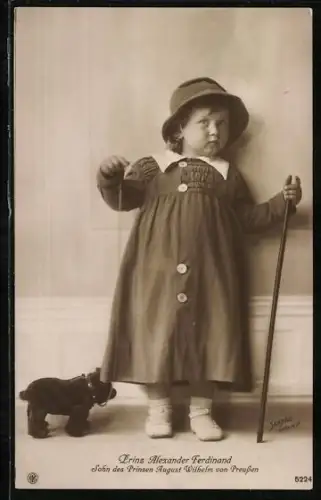 AK Prinz Alexander Ferdinand mit Plüschbär, Sohn des Prinzen August Wilhelm von Preussen