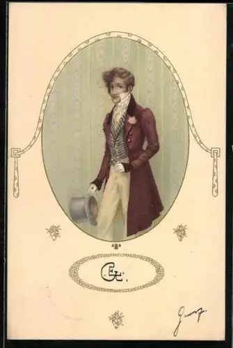 AK Junger Mann mit Frack und Zylinder