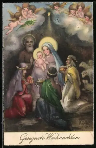 Künstler-AK Hannes Petersen: Gnadenbild mit heiliger Familie und Engeln