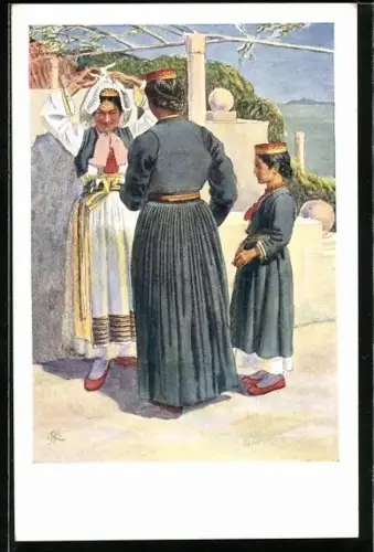 Künstler-AK Dubrovnik, Frauen in Tracht aus Ragusa