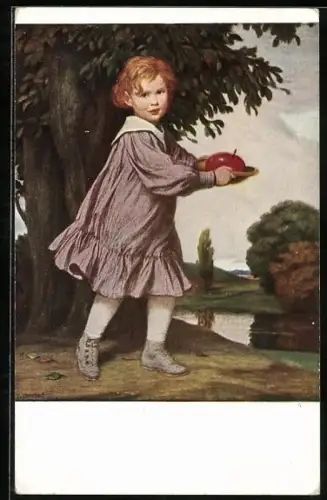 Künstler-AK Ludwig von Zumbusch: Herbst, Mädchen trägt Apfel unterm Baum
