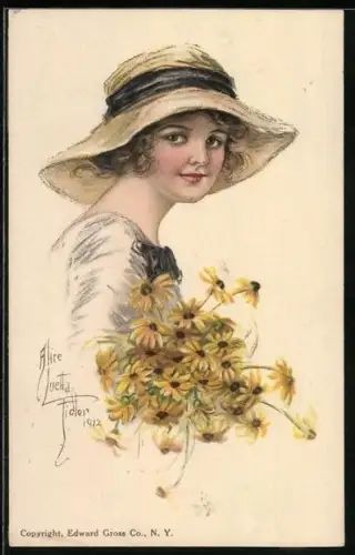 Künstler-AK Alice Luella Fidler: American Girl No. 24, Hübsches Mädchen mit Blumenstrauss