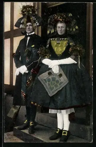 AK Brautpaar in hessischen Tracht