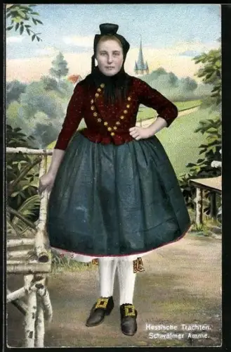 AK Mädchen in hessischer Tracht
