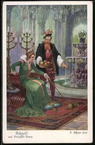 Künstler-AK sign. F. Elssner: Rübezahl und Prinzessin Emma, Märchen