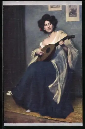 AK Frau spielt auf einer Mandoline