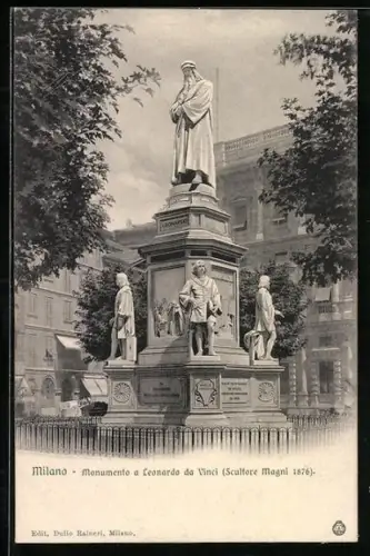 AK Milano, Monumento a Leonardo da Vinci (Scultore Magni 1876)