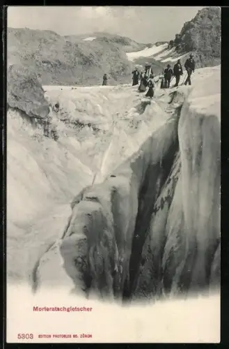 AK Morteratschgletscher, Bergsteiger im Ober-Engadin