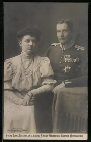 AK Prinz Eitel Friedrich & seine Braut Sophie Charlotte von Preussen