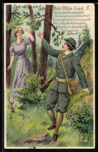 AK Das Vilja Lied, Jäger verabschiedet sich von seiner Geliebten zur Jagd
