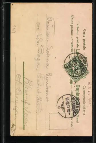 Künstler-AK Jäger bei Begegnung mit junger Dame