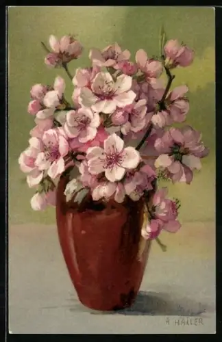 Künstler-AK A. Haller: Blüten in Vase, Stilleben, Frühling