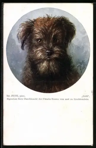 Künstler-AK Hund Golli der Fürstin Hanna von und zu Liechtensteion