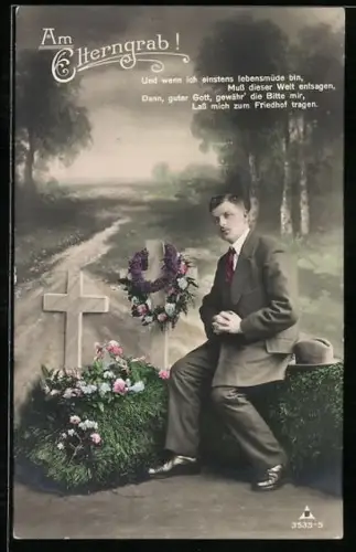 AK Sohn im Anzug am Elterngrab