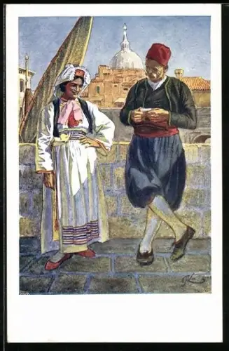 Künstler-AK A. Kaspar: Paar aus der Gegend um Ragusa