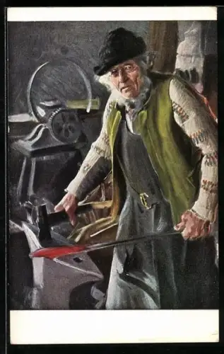 AK alter Schmied steht am Amboss