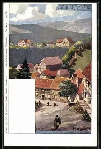 Künstler-AK H.Bahndorf: St. Andreasberg, Teilansicht