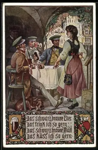 AK Deutscher Schulverein NR: 6, Das schwarzbraune Bier, Männer im Gasthaus