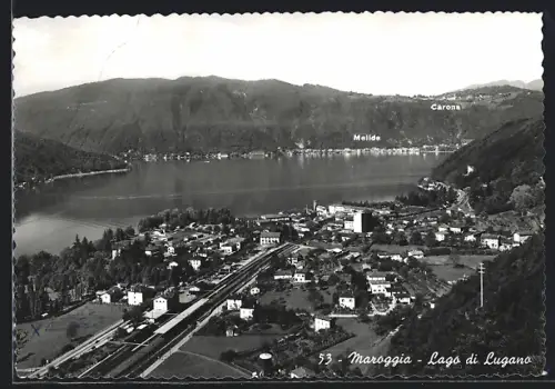 AK Maroggia /Lago di Lugano, Gesamtansicht mit Melide und Carona aus der Vogelschau