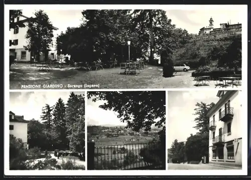 AK Sorengo, Pensione Giardino, Verschiedene Aussenansichten, Blick von der Pension zum Ort, Bes. Pedrini