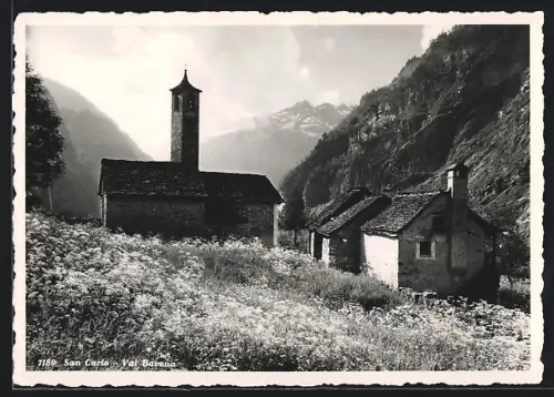 AK San Carlo /Val Bavona, Panorama mit Kapelle