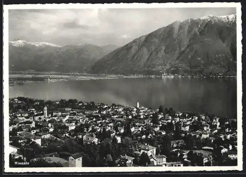 AK Minusio, Teilansicht mit Seeblick aus der Vogelschau