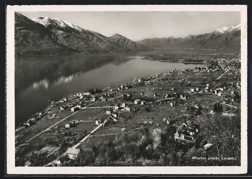 AK Minusia presso Locarno, Totalansicht mit See und Bergen aus der Vogelschau