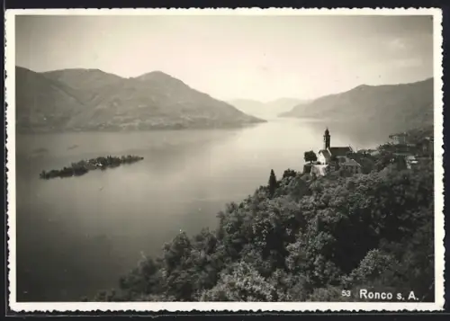 AK Ronco s. A., Teilansicht mit Turm und Insel aus der Vogelschau