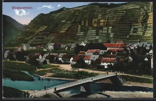 AK Walporzheim, Ortsansicht mit Brücke und Weinbergen