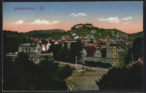 AK Blankenburg i. H., Stadtansicht mit Schloss und Kirche