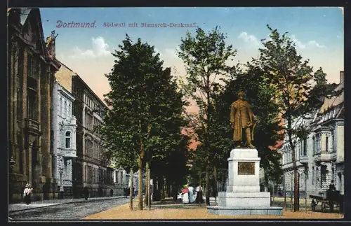 AK Dortmund, Südwall mit Bismarck-Denkmal