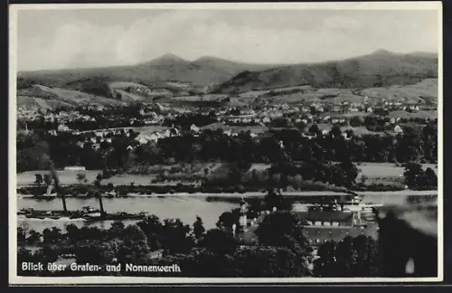 AK Grafenwerth, Blick über Grafenwerth und Nonnenwerth