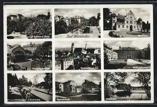 AK Bad Wörishofen, Kneipp-Denkmal Platz, Musikpavillon, Kneippianum