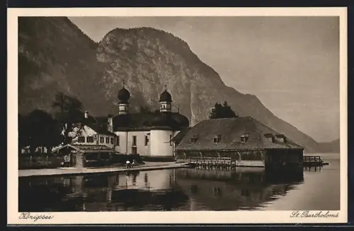 AK St. Bartholomä /Königssee, Seeufer, Berge