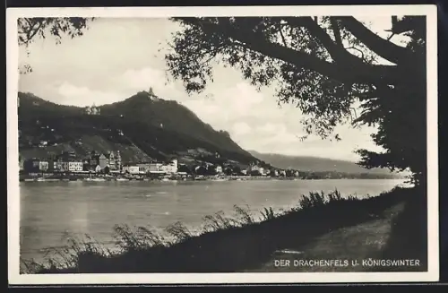 AK Königswinter, Drachenfels und Rheinansicht
