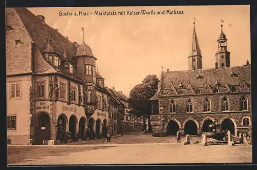 AK Goslar a. Harz, Marktplatz, Kaiser-Worth, Rathaus