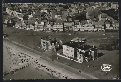 AK Norderney, Strandpromenade vom Flugzeug aus