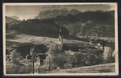 AK Schwarzenberg, Ortsansicht mit Kirche und Bergen