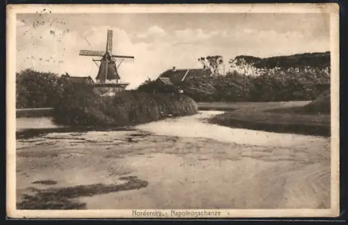 AK Norderney, Napoleonschanze, Windmühle